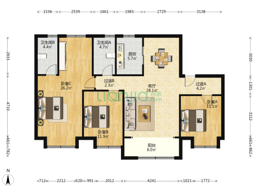 碧桂园天润园 3室1厅2卫 144平方