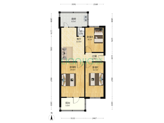 建国楼 3室1厅1卫 70平方