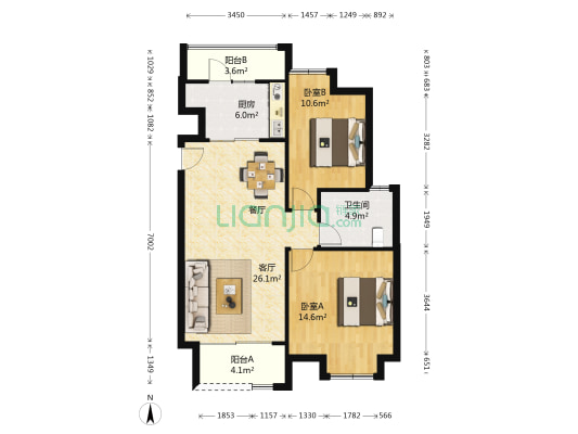 亚运城运动员村一区 2室1厅1卫 95平方