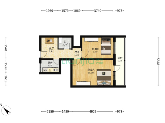 东直门外斜街 2室1厅1卫 59平方