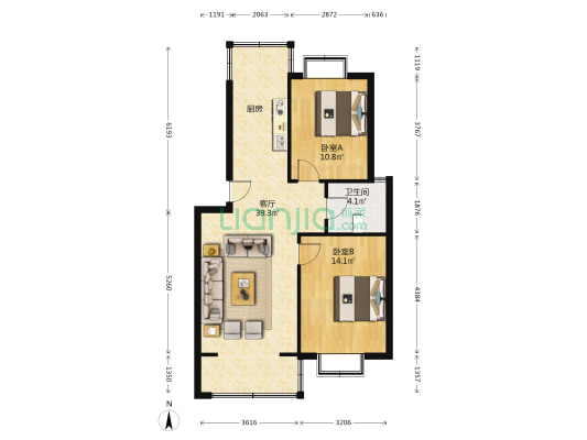 太湖洞庭苑 2室1厅1卫 85平方