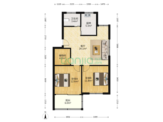 黄龙教育新村 2室1厅1卫 80平方
