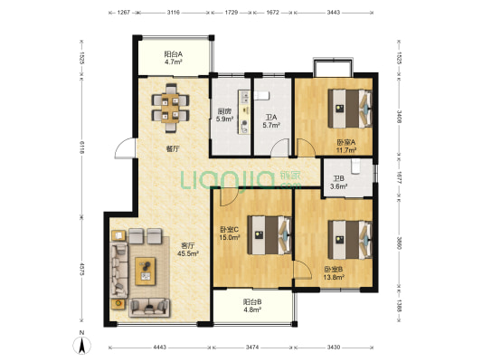 澜都园 3室1厅2卫 139平方