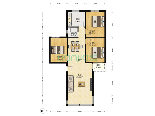 藤景苑 3室1厅1卫 92平方