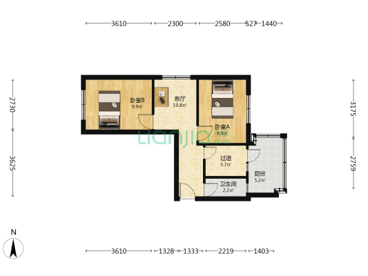 北唐小区 2室1厅1卫 53平方