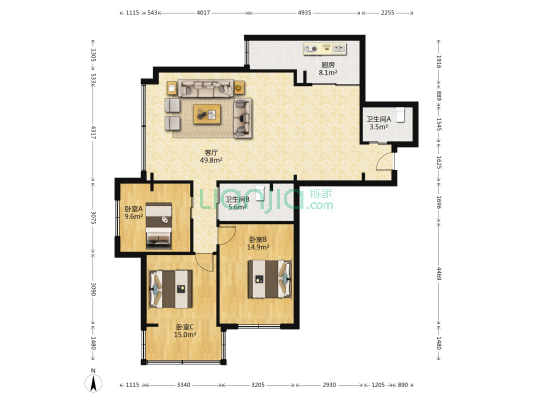东方花苑 3室1厅2卫 142平方