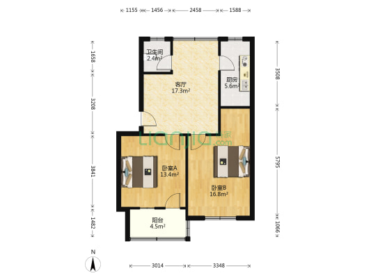 染织厂宿舍 2室1厅1卫 71平方