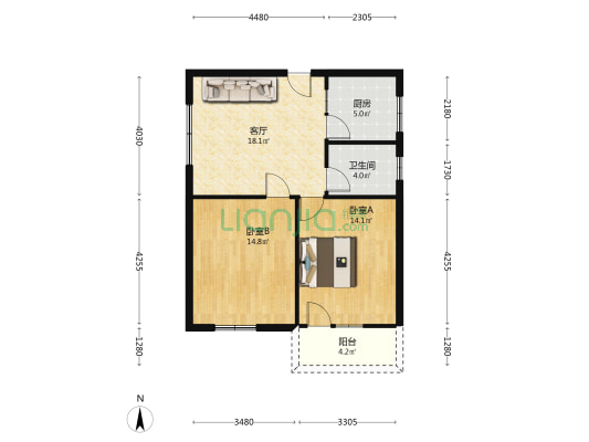 范阳路矿山局家属院南北通透正规两居-户型图