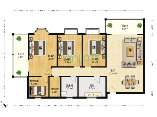 龙江电信公寓 3室1厅1卫 151平方