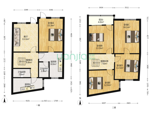 豆芽巷43号 5室1厅2卫 90平方