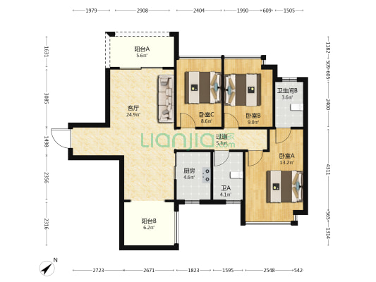 南海幸福汇三期 3室1厅2卫 102平方