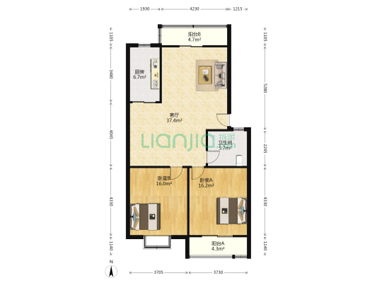 天意小区 2室1厅1卫 105平方