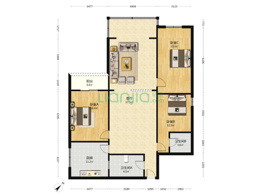 三鑫大厦 3室1厅2卫 145平方