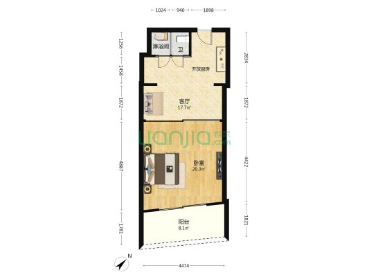 洛克港湾 1室1厅2卫 72平方