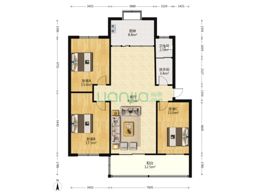 市化肥厂家属院 3室1厅2卫 130平方