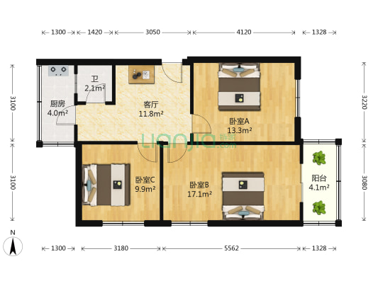 红军街8号院 3室1厅1卫 74平方