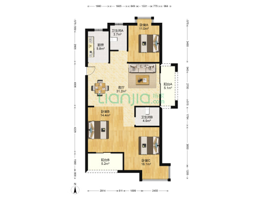 永安公馆 3室1厅2卫 117平方