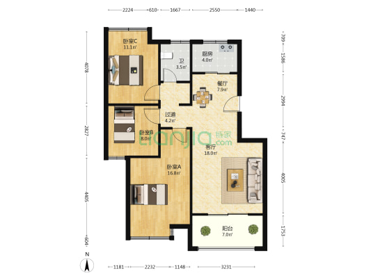 诚恒世嘉名园 3室2厅1卫 102平方