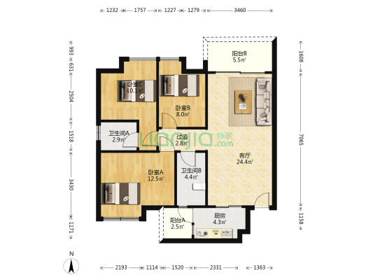 恒隆·文华里 3室1厅2卫 95平方