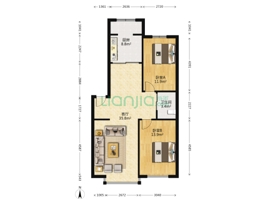 金色名园 2室1厅1卫 96平方