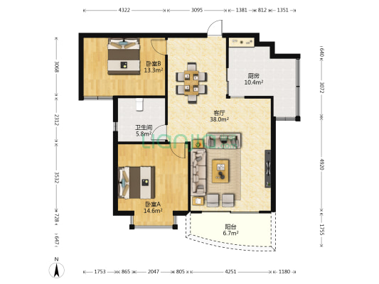 君悦天下 2室1厅1卫 108平方
