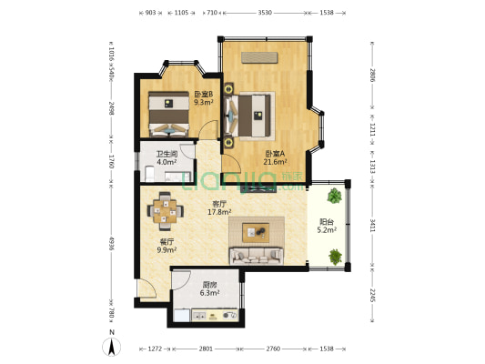 花苑新村 2室2厅1卫 97平方