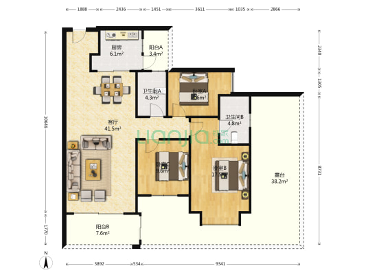 金山湖花园二区 3室1厅2卫 114平方