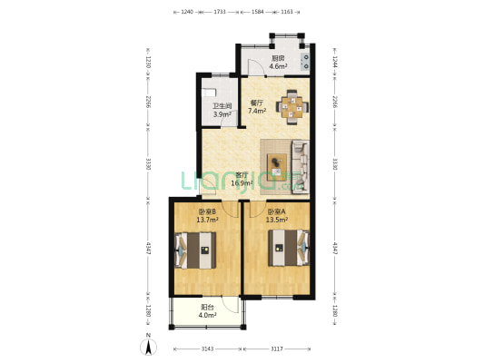 邮政小区 2室2厅1卫 73平方