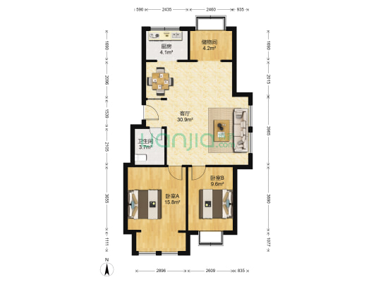 福景天地 2室1厅1卫 96平方