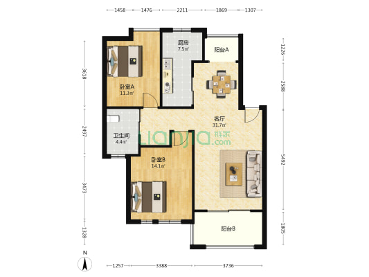 东方明珠五村 2室1厅1卫 91平方