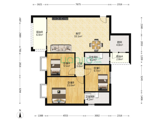 汇诚雅轩 3室1厅2卫 114平方