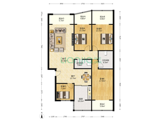 天建院 4室2厅2卫 163平方