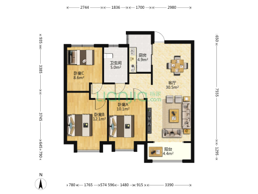 保利西湖林语 3室1厅1卫 109平方