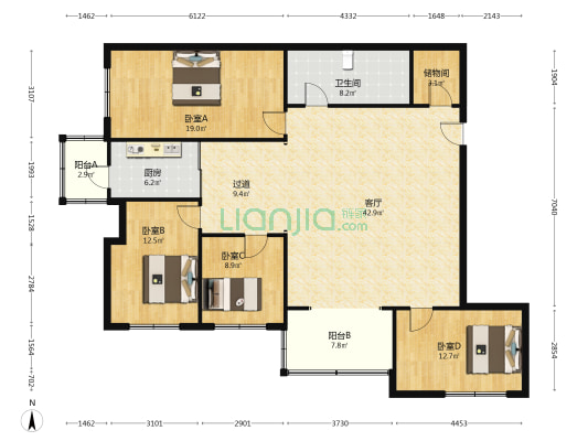 光芒大厦 4室1厅1卫 172平方