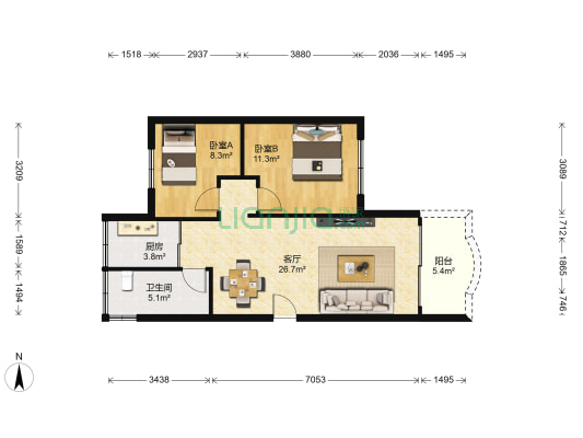 翠拥华庭二期 2室1厅1卫 67平方