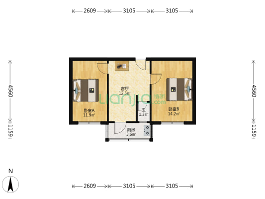 四明北街96号 2室1厅1卫 49平方
