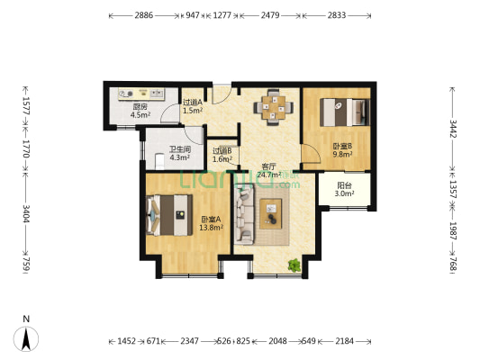恩马墅院 2室1厅1卫 89平方