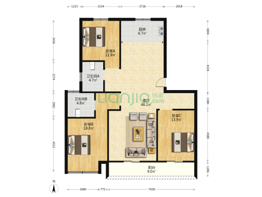 凤凰郡 3室1厅2卫 149平方
