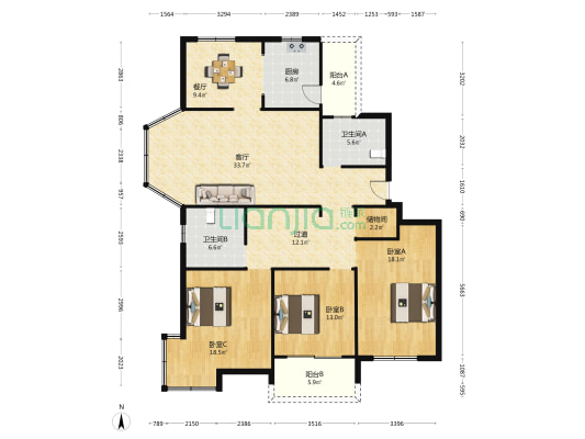 城市花园 3室2厅2卫 175平方
