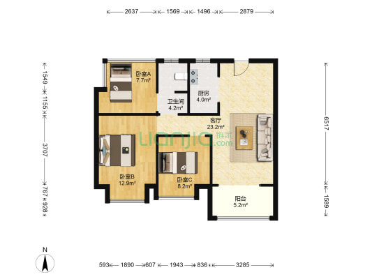 远洋万和云锦 3室1厅1卫 89平方