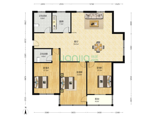 虹桥六村北区 3室1厅2卫 157平方