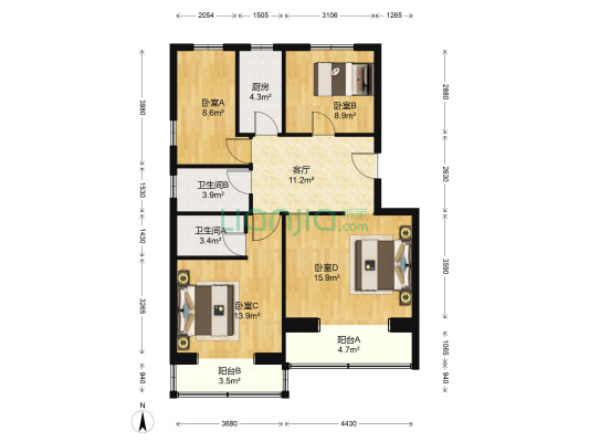民族大学南路7号院 4室1厅2卫 102平方