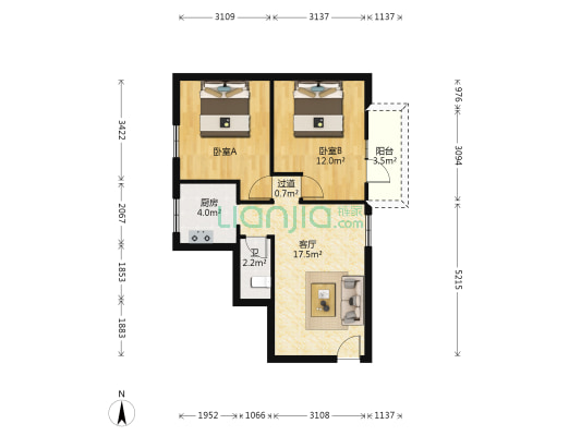 新港西路166号大院 2室1厅1卫 63平方