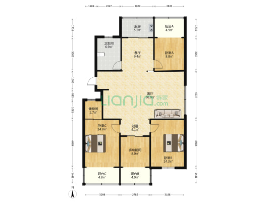 梦溪花苑 4室2厅1卫 149平方