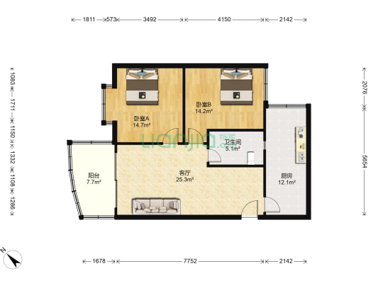 康乐苑住宅小区 2室1厅1卫 84平方