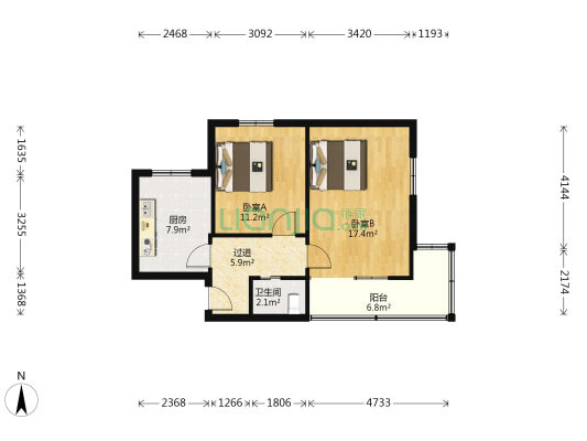 绍兴一路 2室0厅1卫 63平方