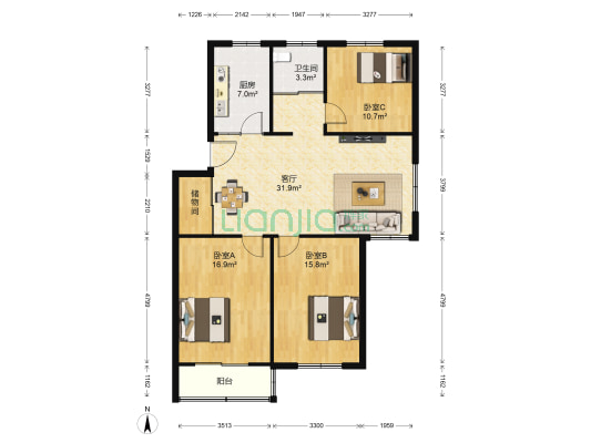 林陆苑 3室1厅1卫 108平方