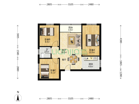 平南村 3室1厅1卫 75平方