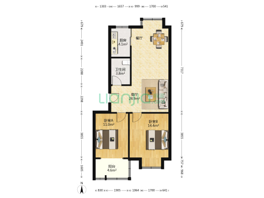 福龙园小区 2室1厅1卫 85平方