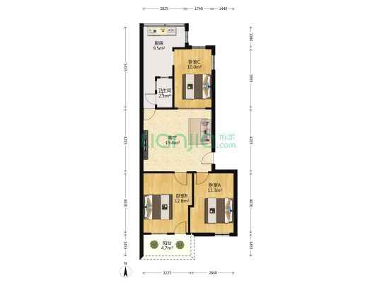 石鼓路 3室1厅1卫 82平方